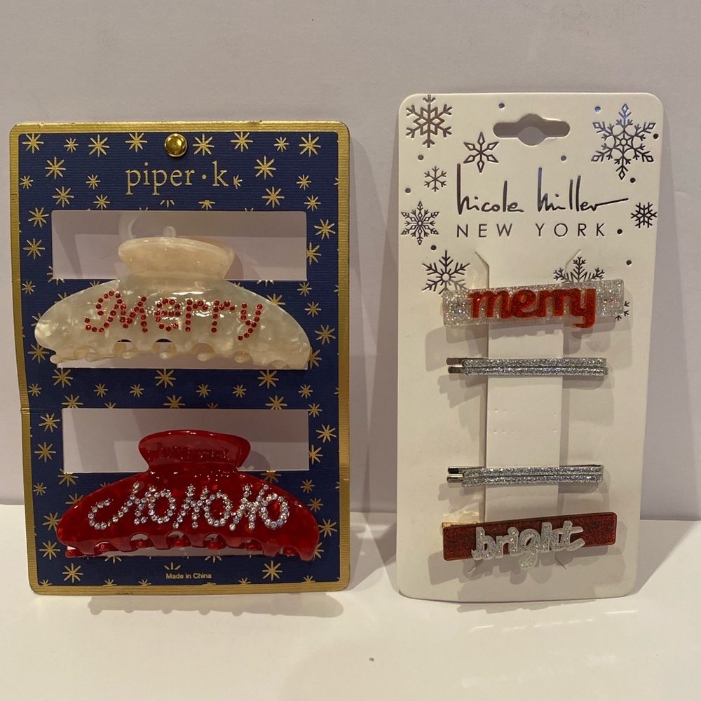 Bundle of 2 Packs Christmas Xmas Holiday Themed Hair Jaw Clips + Barrettes NWT